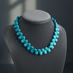 Statement Turquoise Teardrop Necklace 17"Southwestern Estate Find Silver Toggle